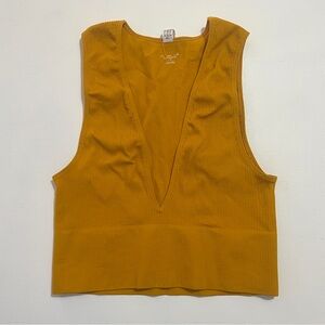 UO Yellow Plunge Low Cut Ribbed Stretchy Tank Bra Top